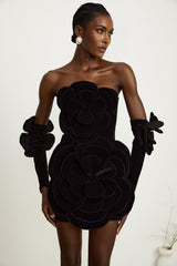 Azura floralappliqué mini dress in Black
