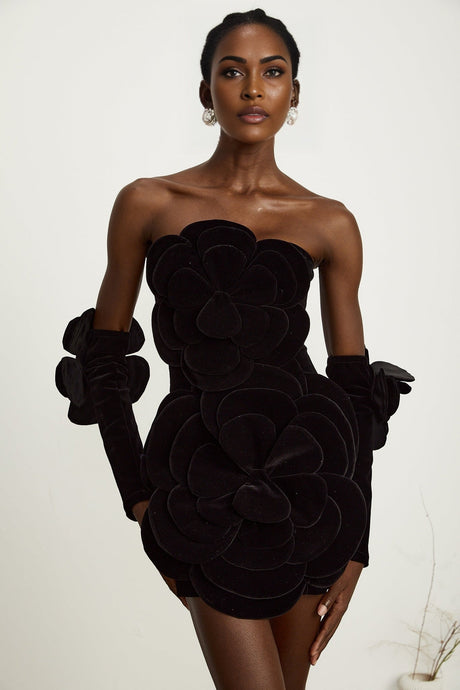 Azura floralappliqué mini dress in Black