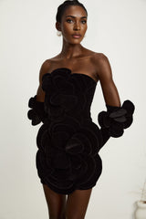 Azura floralappliqué mini dress in Black