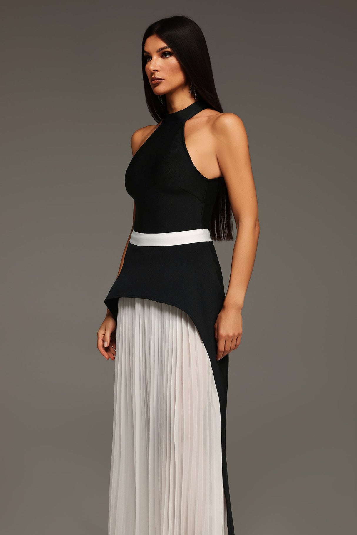 Azzurra Black Halter Maxi Dress with Contrast Waistband