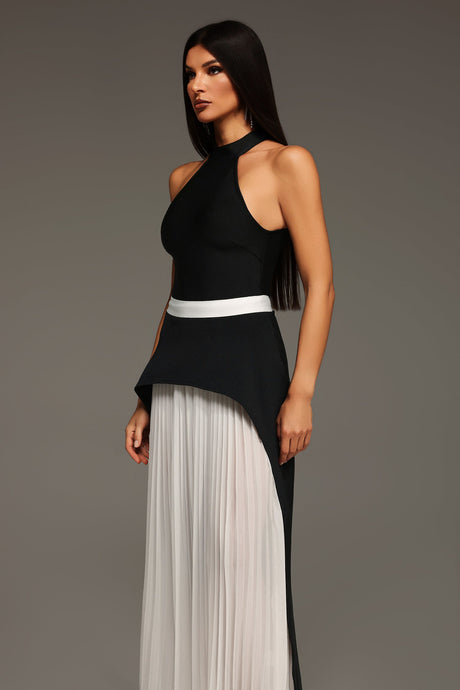 Azzurra Black Halter Maxi Dress with Contrast Waistband
