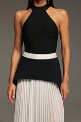 Azzurra Black Halter Maxi Dress with Wrinkle Detailing and Contrast Waistband