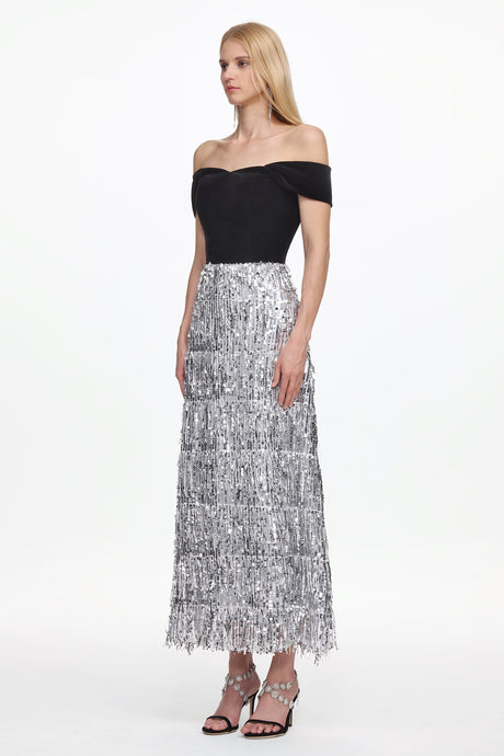 Azzurra Black Velvet Fringe Maxi Dress