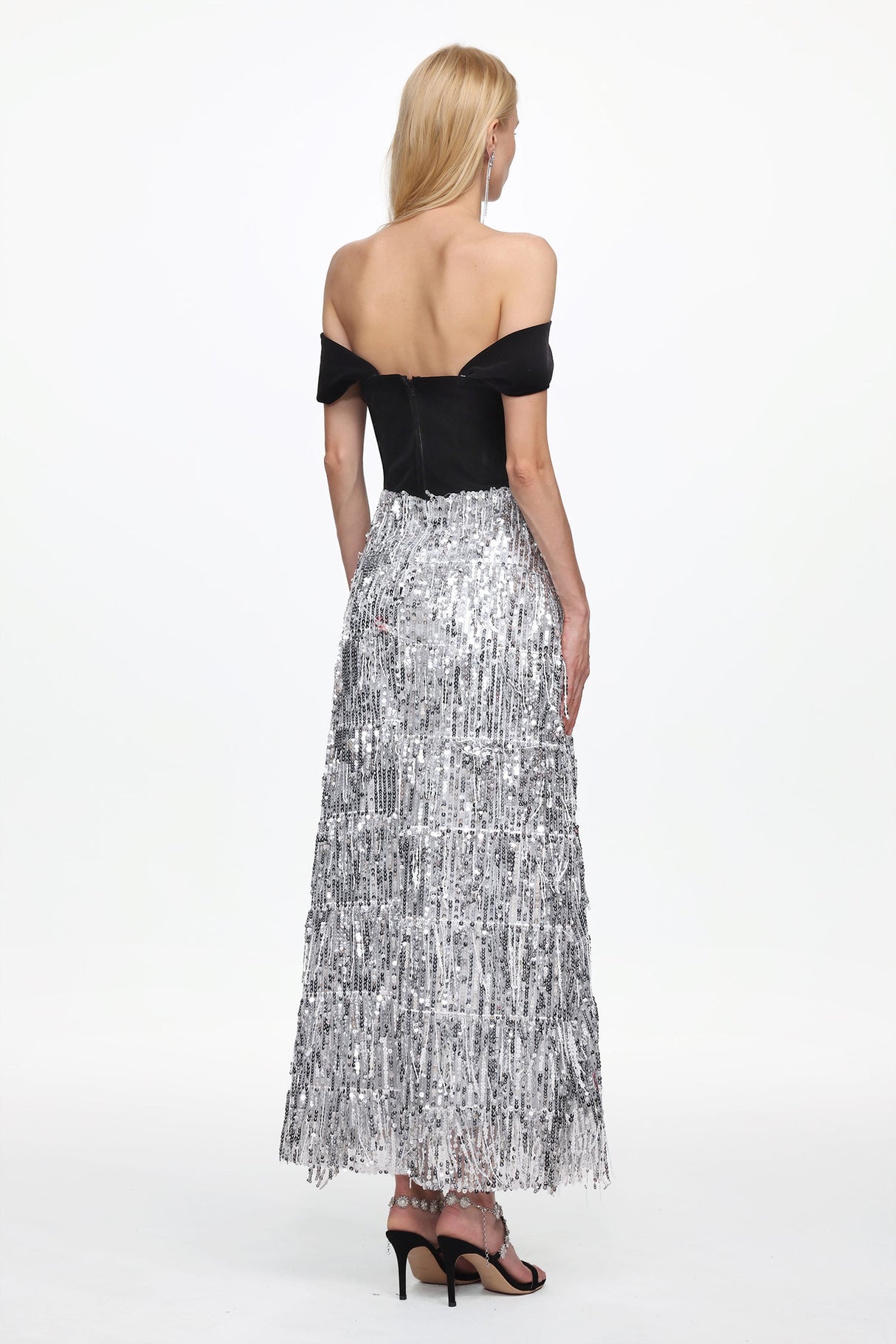 Azzurra Black Velvet Fringe Maxi Dress