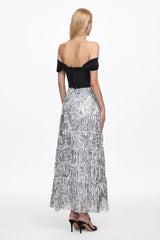 Azzurra Black Velvet Fringe Maxi Dress
