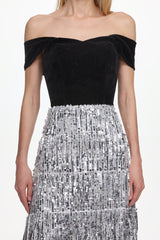 Azzurra Black Velvet Fringe Maxi Dress