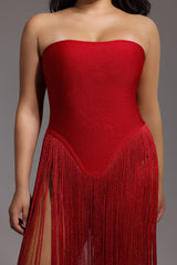 Azzurra Red Fringe High-Slit Dress