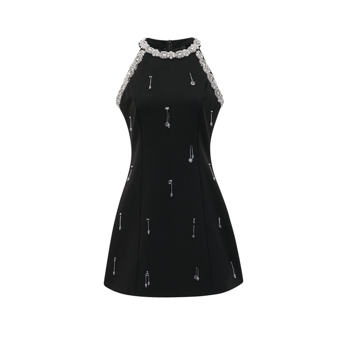 Brianna Mini Dress Crystal Panelled Black Embellished