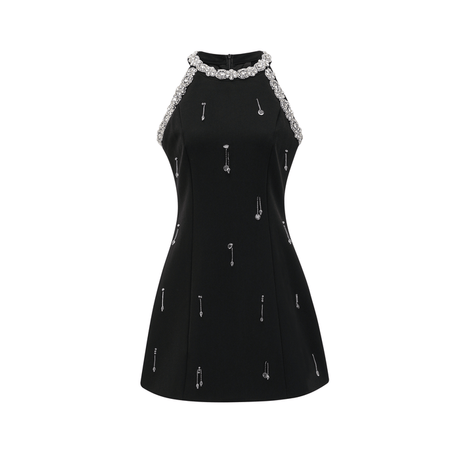 Brianna Mini Dress Crystal Panelled Black Embellished - modified