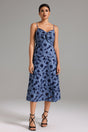 Barbara Blue Floral Slip Dress Sweetheart Neckline Summer Garden Party Sunset Dinner Lightweight Fabric Adjustable Straps
