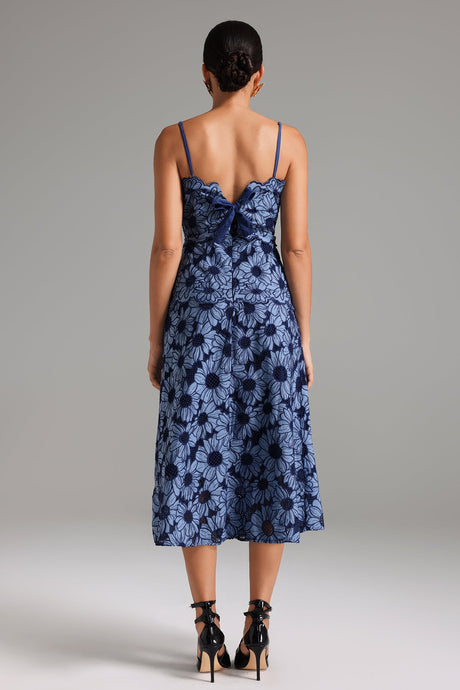 Barbara Blue Floral Slip Dress Sweetheart Neckline Lightweight Fabric