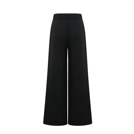 Barbara Jacket & Trousers - V Neck Pleated Ribbon Design Wide Legs Zip Front