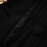 Barbara Jacket & Trousers - V Neck Pleated Ribbon Design Wide Legs Zip Front