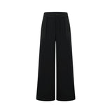 Barbara Jacket & Trousers - V Neck Pleated Ribbon Design Wide Legs Zip Front