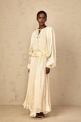 Barbara Maxi Dress Pleated Ruffle & Glitter Feminine Neutral