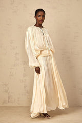 Barbara Maxi Dress Pleated Ruffle & Glitter Feminine Neutral