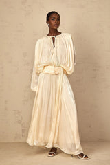 Barbara Maxi Dress Pleated Ruffle & Glitter Feminine Neutral