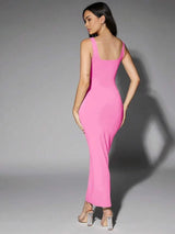 Barbara Maxi Dress - Refined Style - Slim Fit - High Stretch Elasticity - Square Neckline - Sleeveless Length - Natural (mid Waist) Waist Line