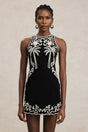 Beata Black Embroidered Sleeveless Dress with Round Neckline
