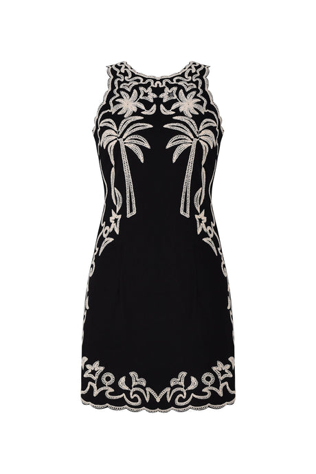 Beata Black Embroidered Sleeveless Dress
