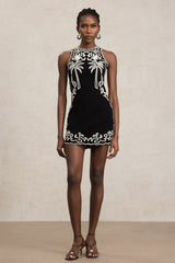 Beata Black Embroidered Sleeveless Dress Round Neckline Elegant Chic Evening Wear