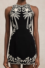 Beata Black Sleeveless Embroidered Dress