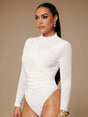 Beata Bodysuit - High Stretch Fabric - Slim Fit - Casual Style - Long Sleeve Length - Stand Collar Neckline - Natural Mid Waist Line