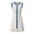 Beata Denim Dress - Fitted Bodice - Flared Hem - Sleeveless Silhouette - Tailored Waist - Pleated Hem