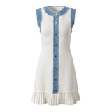 Beata Denim Dress - Fitted Bodice - Flared Hem - Sleeveless Silhouette - Tailored Waist - Pleated Hem