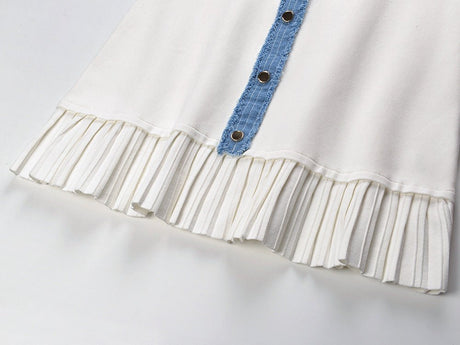 Beata Denim Dress - Fitted Bodice - Flared Hem - Sleeveless Silhouette - Tailored Waist - Pleated Hem