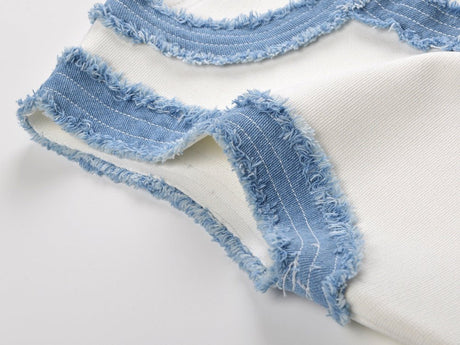 Beata Denim Dress - Fitted Bodice - Flared Hem - Sleeveless Silhouette - Tailored Waist - Pleated Hem