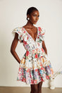 Beatrice Mini Dress - V - neck - Sleeveless - Ruffled and Pleat Detailing - Crystal Embellishment