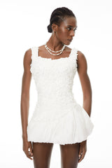Beatrice White 3D Petal Bubble Mini Dress