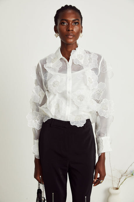 Béatrix white embellished semisheer shirt