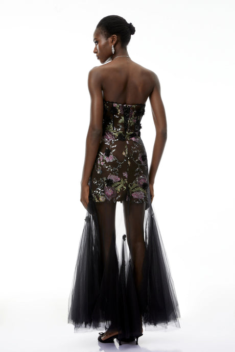 Beatriz Black Sequin Floral Maxi Dress