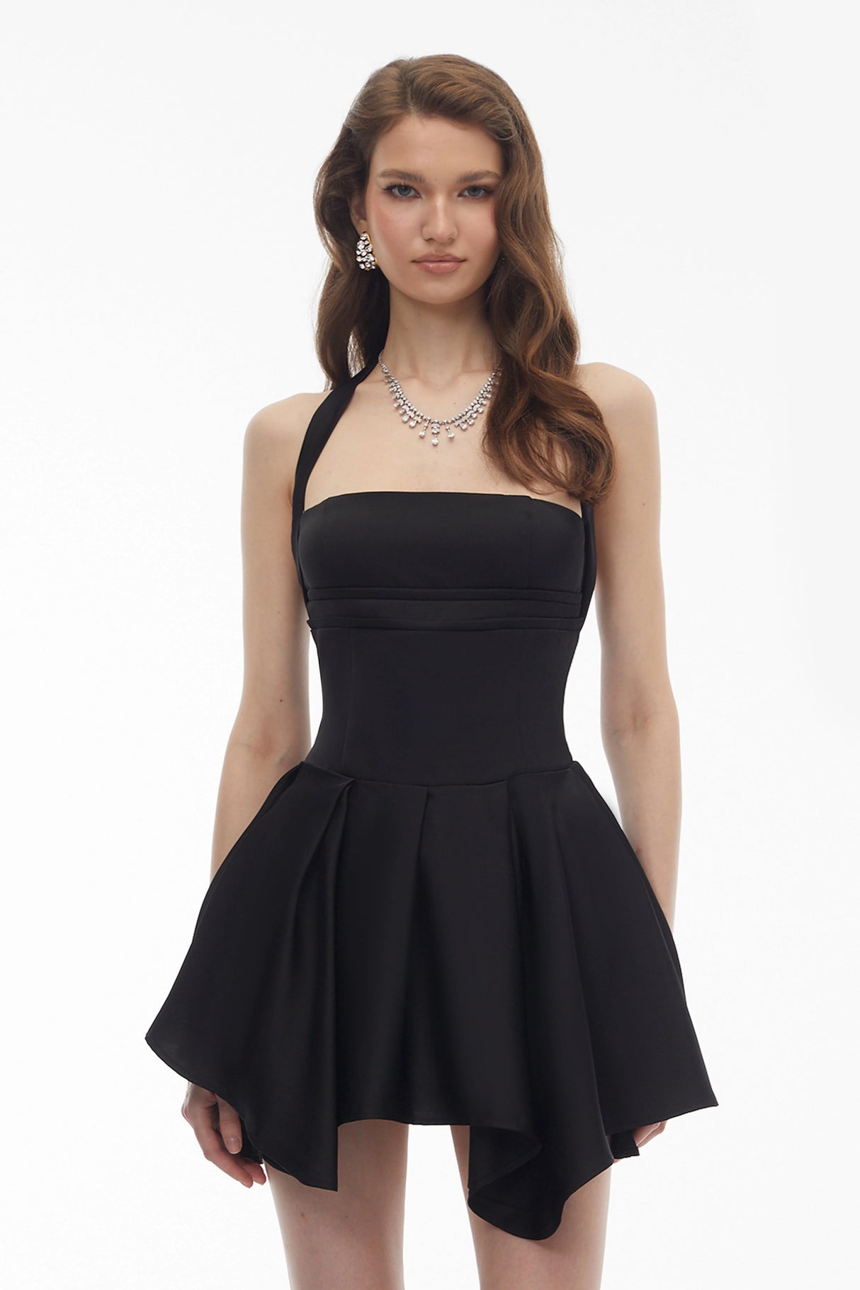 Behnaz Black Halterneck Asymmetrical Mini Dress