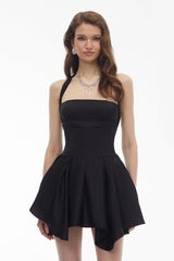 Behnaz Black Halterneck Asymmetrical Mini Dress