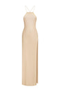 Beige Hailey Halter Knitted Midi Dress with Side Slit Detail