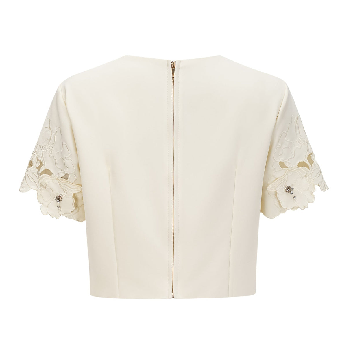 Beige matching set with 3D floral details on top and skirt