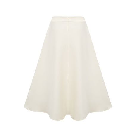Beige matching set with top and skirt featuring 3D floral petal details in neutral tones