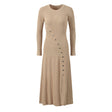 Beige ribbed midi dress with button detail