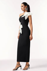 Bella Black One-Shoulder Floral Maxi Dress