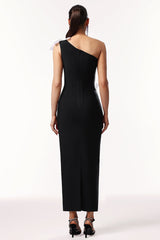 Bella Black One Shoulder Floral Maxi Dress