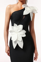 Bella Black One-Shoulder Floral Maxi Dress