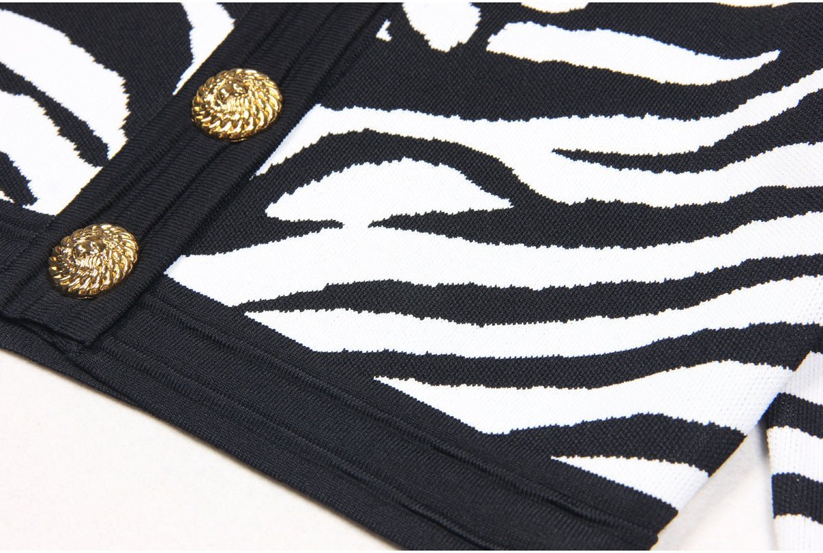 Bella Cardigan - Cropped Silhouette - Zebra Print - Accents - Tailored Fit - Trendy Layering Option
