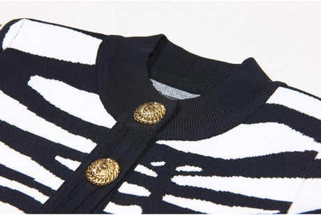 Bella Cardigan - Cropped Silhouette - Zebra Print - Accents - Tailored Fit - Trendy Layering Option