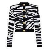 Bella Cardigan - Cropped Silhouette - Zebra Print - Accents - Tailored Fit - Trendy Layering Option