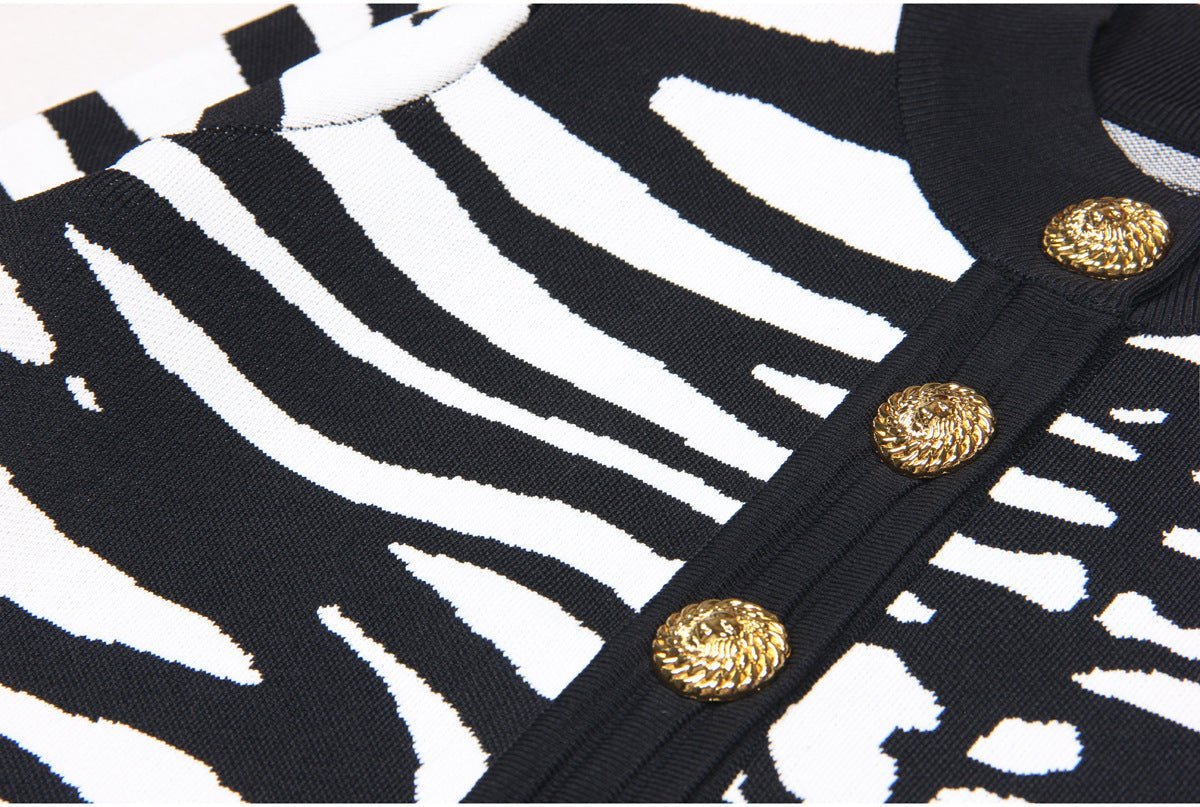 Bella Cardigan - Cropped Silhouette - Zebra Print - Accents - Tailored Fit - Trendy Layering Option