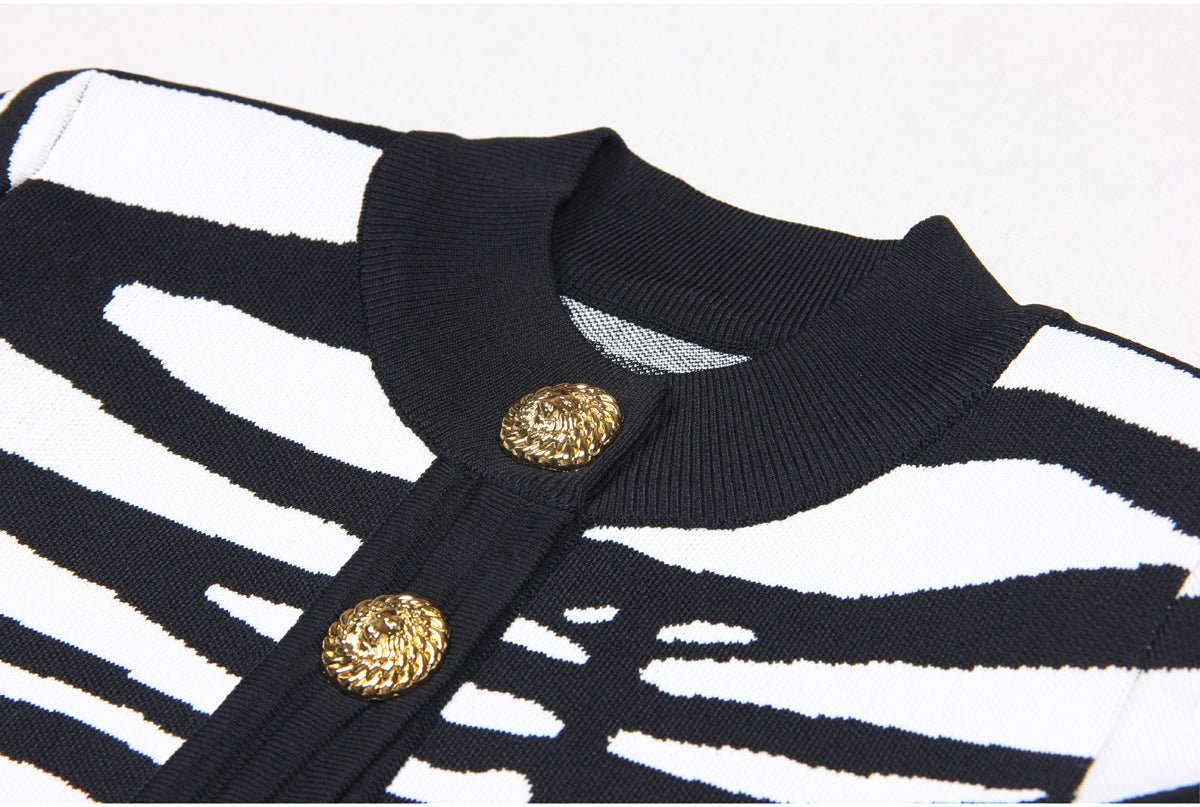 Bella Cardigan - Cropped Silhouette - Zebra Print - Accents - Tailored Fit - Trendy Layering Option