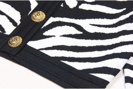 Bella Cardigan - Cropped Silhouette - Zebra Print - Accents - Tailored Fit - Trendy Layering Option
